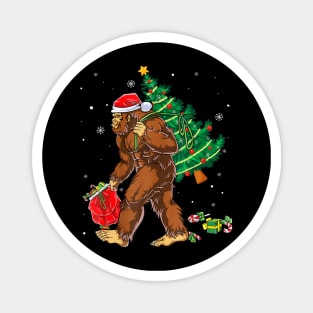 Bigfoot Carrying Christmas Tree Sasquatch Believer Magnet